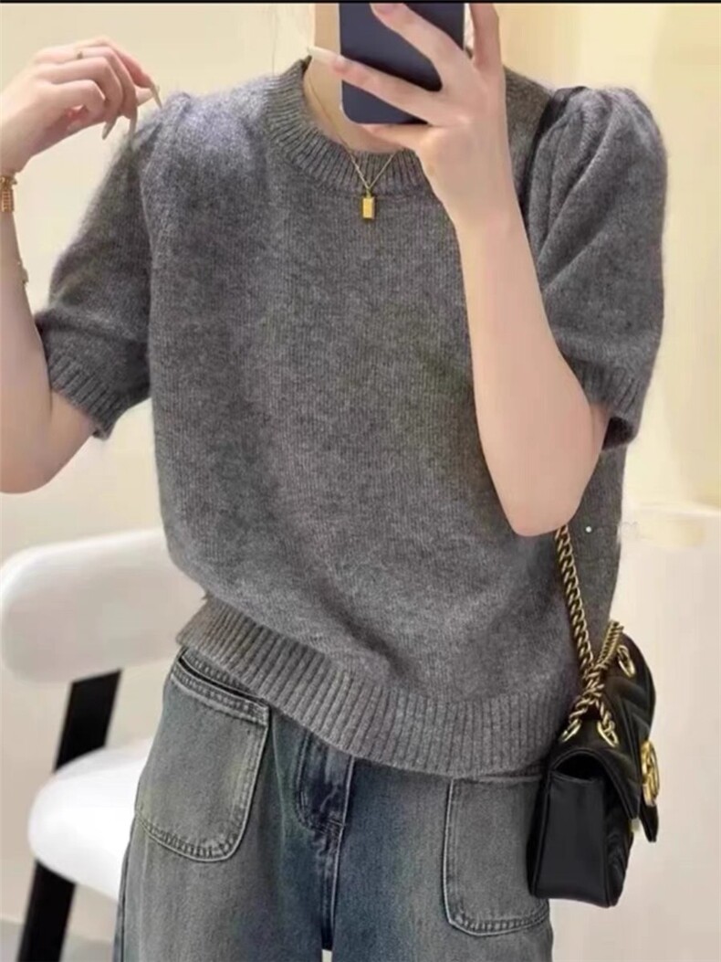 2025年秋季时尚百搭通勤简约休闲捏肩短袖，女装T恤，嘉日羊绒