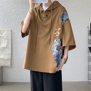 新款撞色小熊拼接大码连帽短袖T恤 DSA059-10042-P38 控58图片