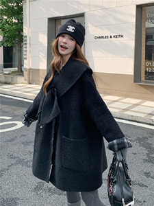 韩版格子拼接慵懒风双面羊毛大衣女2025秋冬季新款显瘦两面穿外套图片