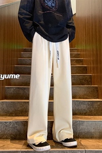 8XL-M特大码秋季新款垂感休闲裤男宽松直筒裤男裤子拖地裤K937P40图片