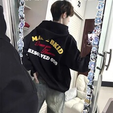 2025潮流新款卡通小狗魔术贴连帽卫衣男秋冬加绒宽松百搭情侣上衣，男装卫衣，星座506A