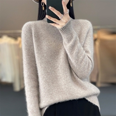 高领加厚100%纯羊毛衫女秋冬宽松插肩纯色毛衣内搭羊绒针织打底衫，女装羊毛衫，忠诺羊绒