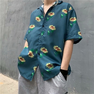 夏ins港风垂感花衬衫男薄款情侣宽松休闲外穿半袖衬衣 W1011-P28图片