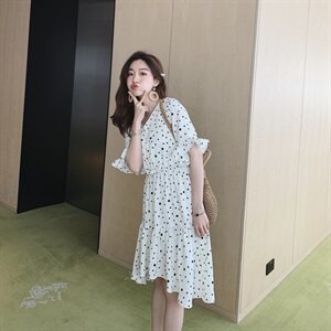 大货 夏季新款荷叶边波点连衣裙 面料好F1510-Q03图片