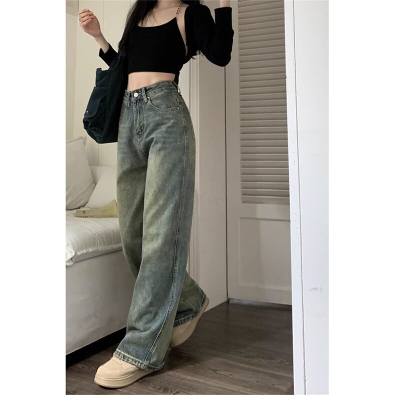 1506A/G1300加绒/P51高腰加绒阔腿牛仔裤女秋冬复古水洗做旧拖地,男装牛仔裤,星座1506A