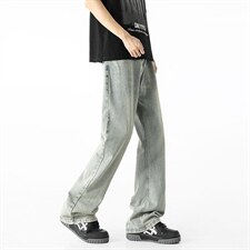 微喇牛仔裤男款夏季半松紧潮流美式vibe复古XZ201-7110P42，男装牛仔裤，星座201