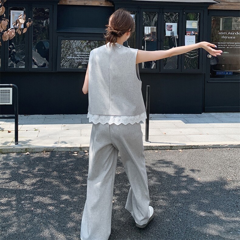 夏季马甲阔腿裤时尚两件套女,女装套装/套裙,秋水欣儿