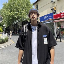 1港风情侣贴布衬衫大码M-5XL网红潮短袖衬衫男DCS7813P45控68，男装T恤，星座226-2