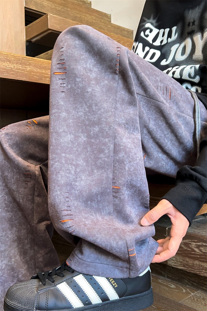！2025秋冬新款男士潮牌破洞休闲直筒裤情侣卫裤WK2101特P45,男装休闲裤,电商B220