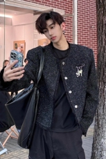 气质轻奢亮丝小香风外套网红时尚垫肩金属饰品夹克JK420特P72，男装夹克，星座908-1