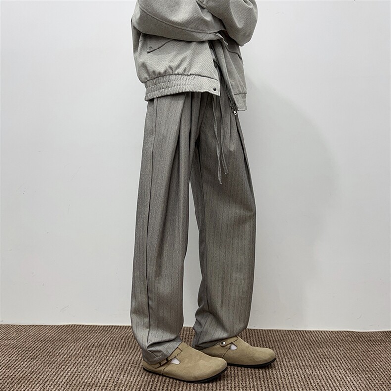 新款条纹褶皱休闲裤春秋季宽松休闲慵懒风直筒裤,男装休闲裤,星座410-6（原星座1304-1）