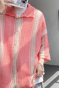 8XL-M 特大码美式撞色新中式短袖衬衫男翻领休闲针织开衫DX312P35图片