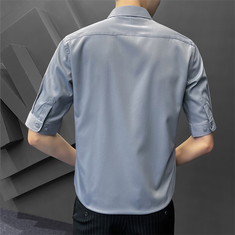 冰丝夏季衬衫男韩版修身潮流五分袖商务高级感白衬衣8315P65,男装衬衫,电商A355（原A415）