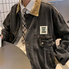 欧美牛仔外套男原宿风ins潮牌痞帅日系港风2025春秋美式街头夹克，男装工装外套，星座1210-1