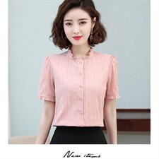 2021年新款春夏韩版淑女木耳花边立领女士衬衫甜美纯棉衬衣，女装衬衫，潮品会