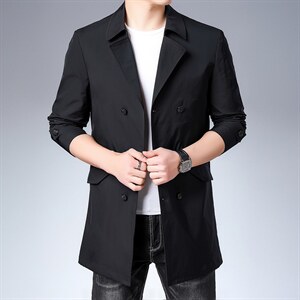 春装新款男士风衣中长款双排扣休闲商务中青年纯色西服领外套男装,男装风衣,电商B212（原钱塘6029）