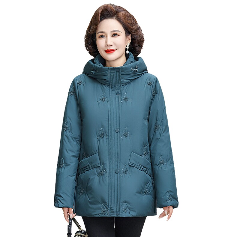 中年妈妈洋气羽绒服中年女新冬装白鸭绒棉袄中老年连帽外套时尚,男装羽绒服,电商B212（原钱塘6029）