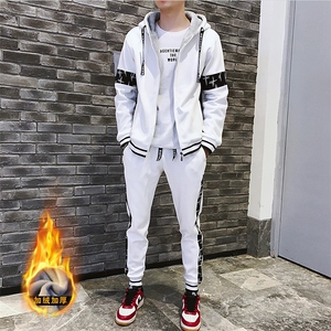冬季加绒连帽潮流开衫青少年休闲运动卫衣套装男G05P95图片