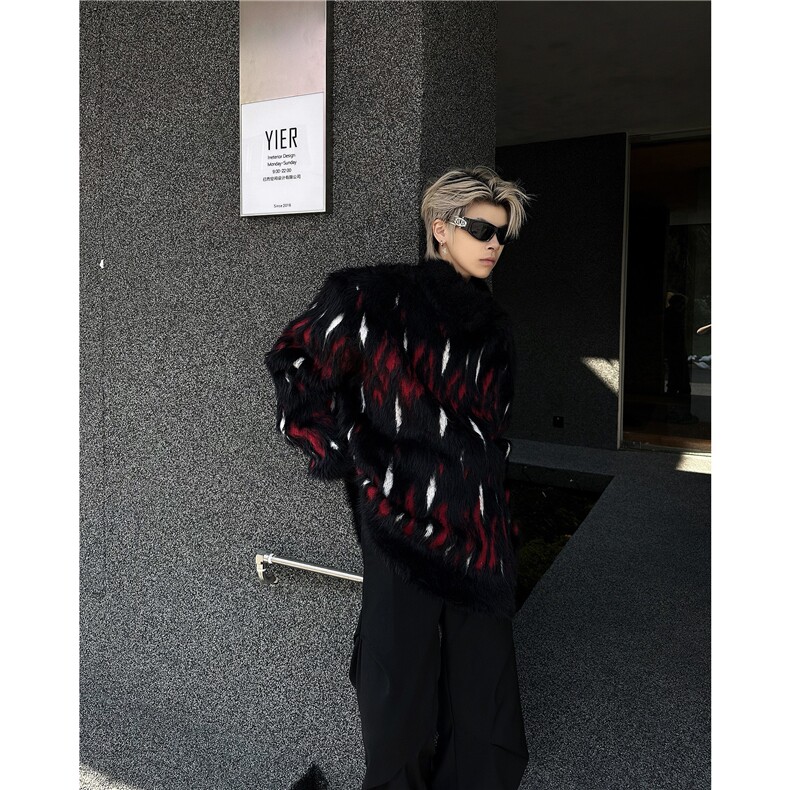 秋冬季仿貂毛毛衣男美式小众分割设计感高街复古慵懒针织衫MY9536,男装针织衫/毛衣,星座506