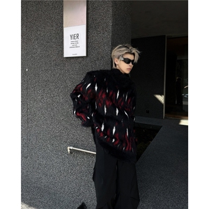 秋冬季仿貂毛毛衣男美式小众分割设计感高街复古慵懒针织衫MY9536图片