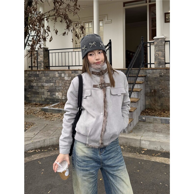 现货美式复古麂皮绒加厚保暖立领短款显高棉服6056/P110,男装棉衣,星座205-3