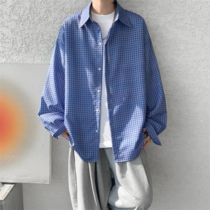 8XL-M长袖衬衫男夏季格子条纹衬衣宽松慵懒风防晒外套CS29005P45图片