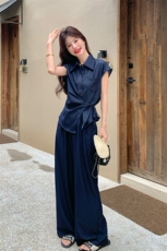 2026新款女装深蓝色阔腿裤套装简约通勤两件套223-1552P165K245，女装套装/套裙，莘蕾
