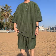 五分裤潮流五分袖夏季日系原宿文艺新款休闲套装男气质时尚百搭，男装休闲套装，星座716-3