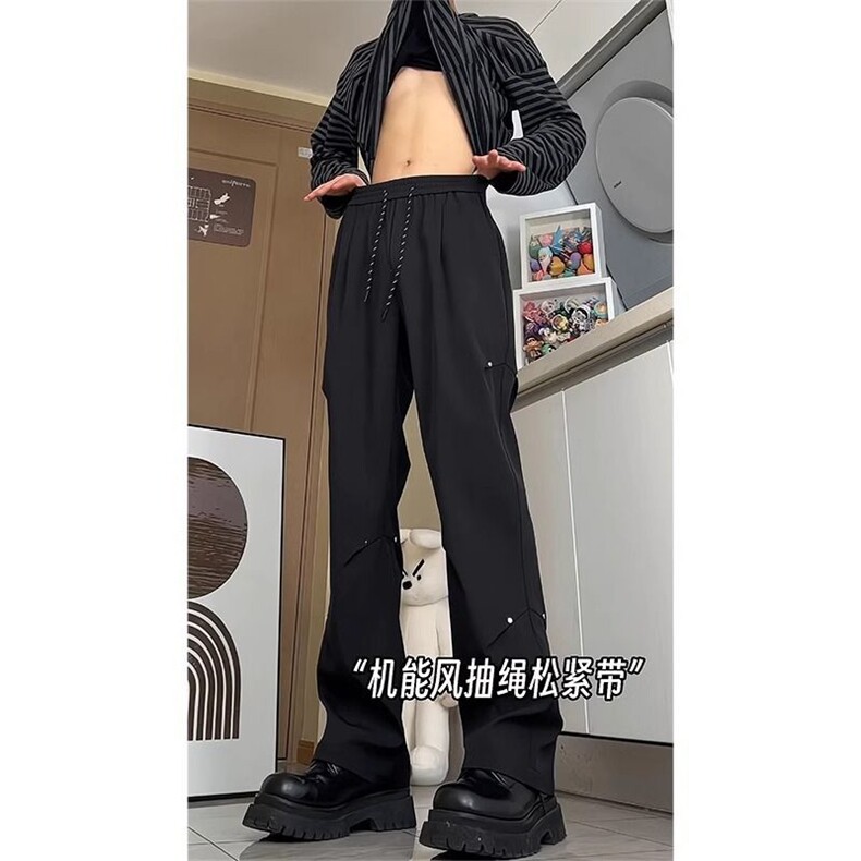 网图慎用抖音品质垂感铆钉高级垂感直筒微喇长裤子310A-1172-P,男装休闲裤,四季星座310A