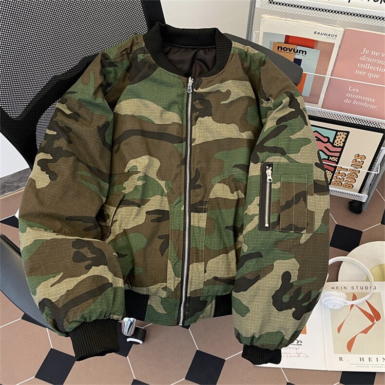 美式双面穿迷彩棉服男女款拉链飞行夹克冬季保暖外套M0923-P100,男装夹克,星座308B-1