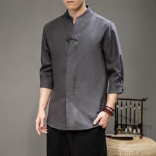 夏季大码风棉麻七分短袖衬衫民族风中式复古盘扣唐装C38/P55，男装衬衫，钱塘713