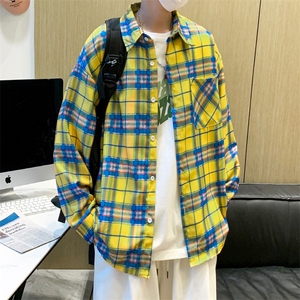 美式格子衬衫男2024春夏新款宽松情侣衬衣外套慵懒风上衣潮