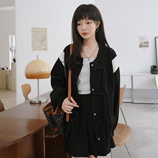 复古盘扣设计感立领宽松拼色外套2022年秋季，女装短外套，菡迪欧娜
