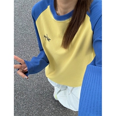 DD328P48日潮美式校园撞色插肩拼色男女圆领华夫格打底长袖T恤，男装T恤，电商B323A