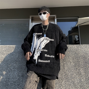 美式复古潮牌仿水貂毛蝴蝶毛衣男秋冬慵懒风针织衫上衣 M1645-P55图片