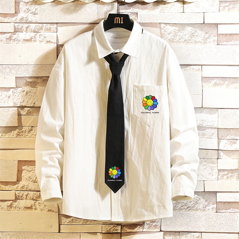 LC42101-P45 痞帅领带长袖衬衫男士大码dk制服男jk衬衣男图片