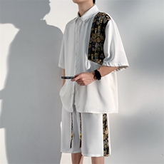 1小熊短袖衬衫男+短裤大码M-5XL套装92%聚酯纤维8%氨纶TZ77059P70，男装衬衫，星座226-2