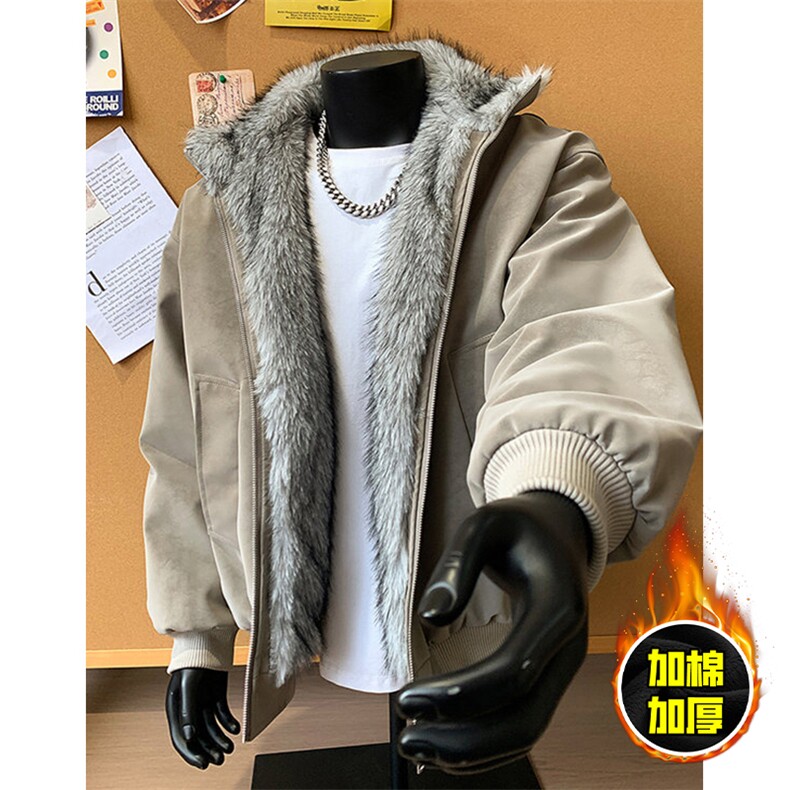 现货高品质美式高街重磅座山雕毛毛领pu皮棉衣男女加厚棉服冬外套,男装皮衣,电商A486-1