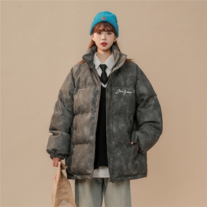 1立领PU皮复古做旧金属印花字母大码M-5XL棉衣男MY77732P130控178图片