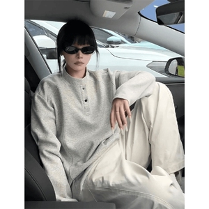 抖音得物品质美式高街重磅曼巴棉拼接cleanfit亨利领卫衣长袖T恤图片