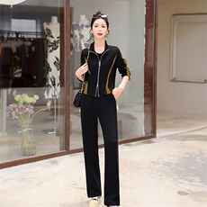 时尚休闲套装女2024年秋季运动舒适显瘦个性潮流两件套，女装套装/套裙，妙形