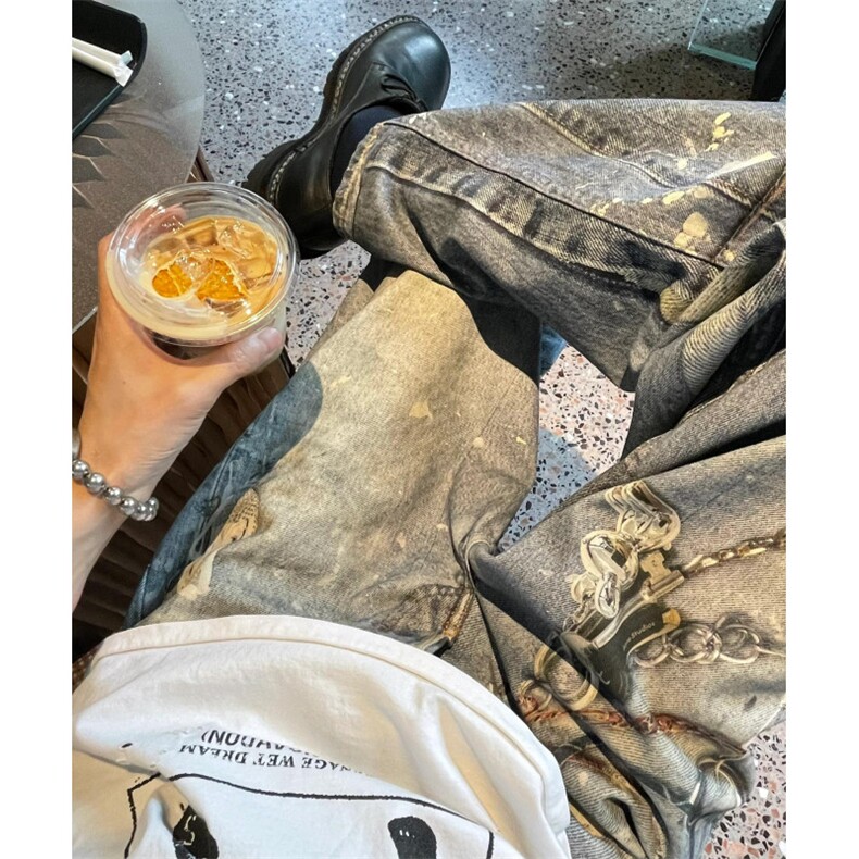 【有货】cleanfit蓝色链条牛仔裤美式复古高街裤子N0091LL-特P70,男装牛仔裤,星座1007（原301D）