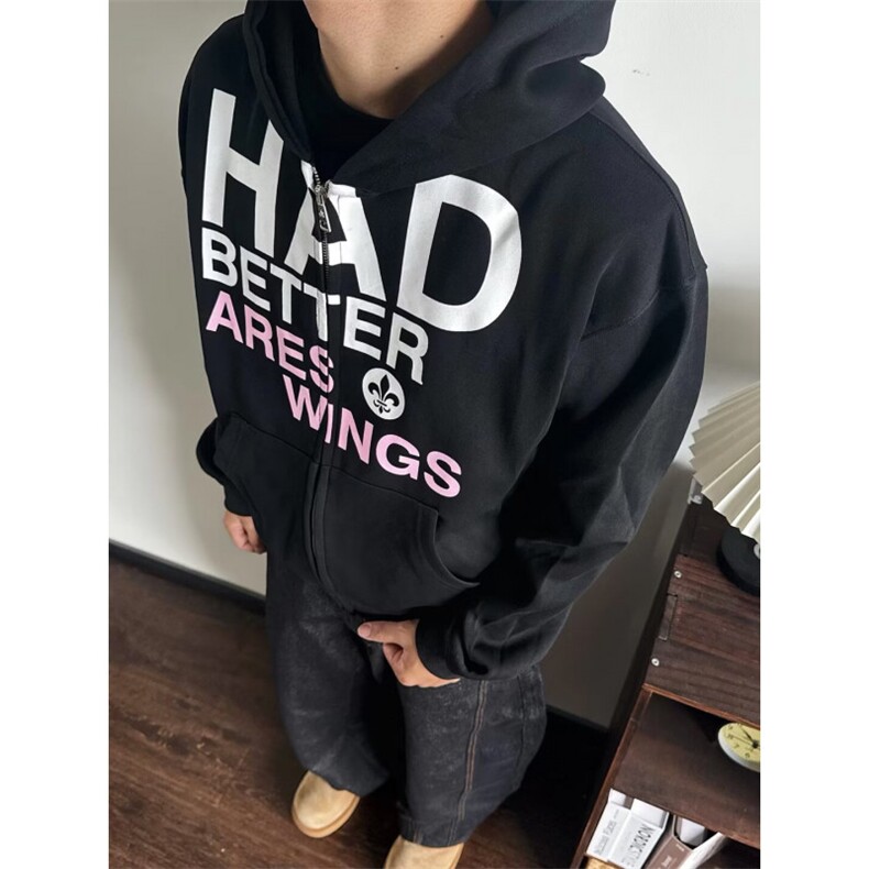 美式复古字母排版印花正肩开衫卫衣男女设计感休闲情侣帽衫，男装卫衣，星座813-3