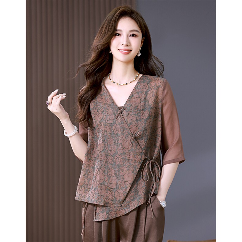 原创苎麻禅意茶服女夏新款新中式苎麻开衫国风斜门襟系带衬衫上衣，女装衬衫，姿萝菲
