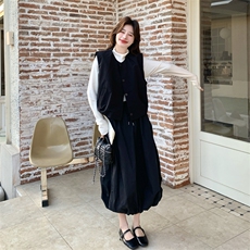 26春新款-优雅休闲宽松减龄马甲花苞裙套装2622-P170K278，女装套装/套裙，2B190