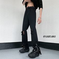 2026新款美式高街宽松拉链排扣破洞大码休闲九分长裤货号K642，男装休闲裤，电商A063