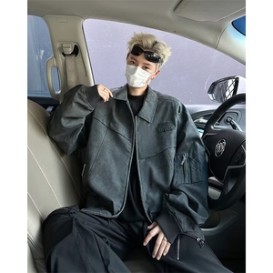 扎染皮衣夹克男女韩版潮流高街宽松2025春季新款ins外套W6610-P65图片