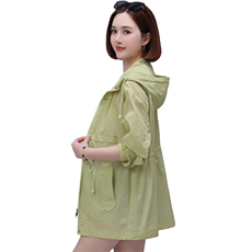 现货冰丝防晒衣女夏季防紫外线开衫防晒服宽松大码长袖连帽薄外套，女装防晒衣，依万里