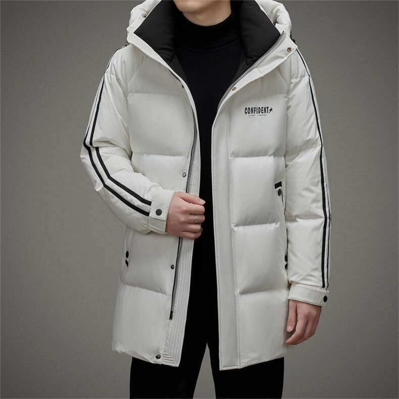 冬季男士连帽中长款羽绒服爸爸装商务休闲上衣中年加厚保暖外套，男装羽绒服，电商B212（原钱塘6029）