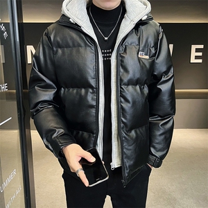 假两件皮棉衣男连帽加厚冬季潮棉服休闲棉袄青年A266-P02-P100图片